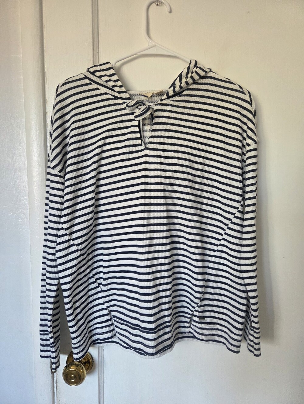Roxy Blue White Striped Waffle Pullover Hooded Sweatshirt Xsmall